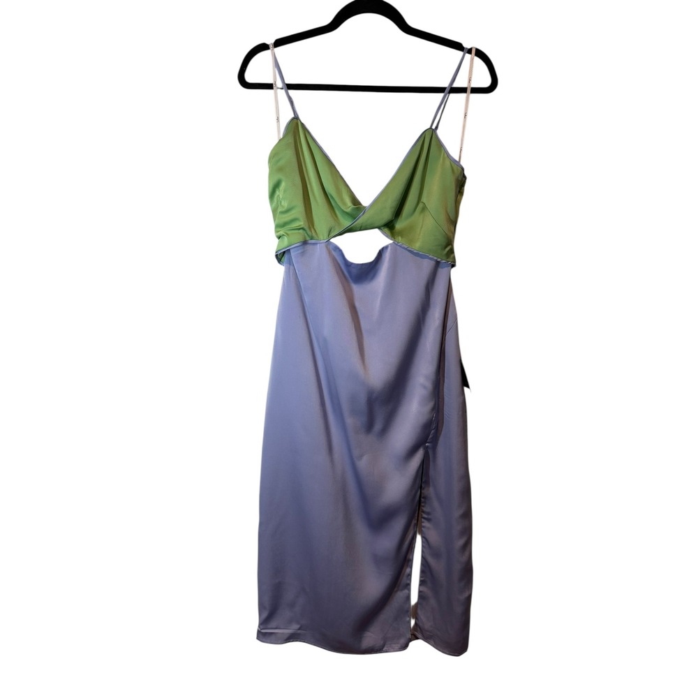 NWT Lulu's Perfect Pairing Light Blue Colorblock Satin Cutout Midi Dress Large - Picture 10 of 13